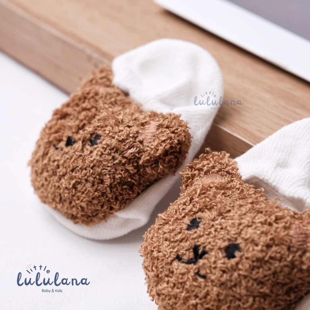 Kaos Kaki Newborn Motif LITTLE BEAR Anti Slip Unisex Sepatu Anak Bayi 3D