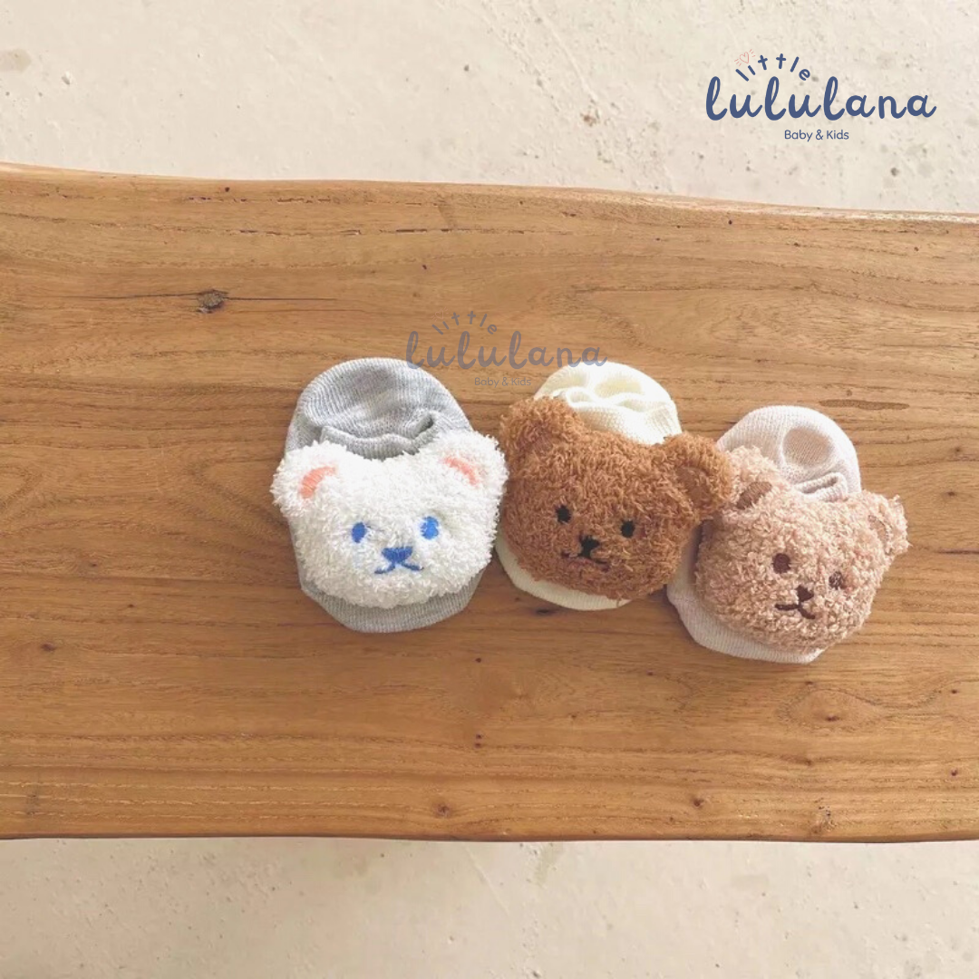 Kaos Kaki Newborn Motif LITTLE BEAR Anti Slip Unisex Sepatu Anak Bayi 3D