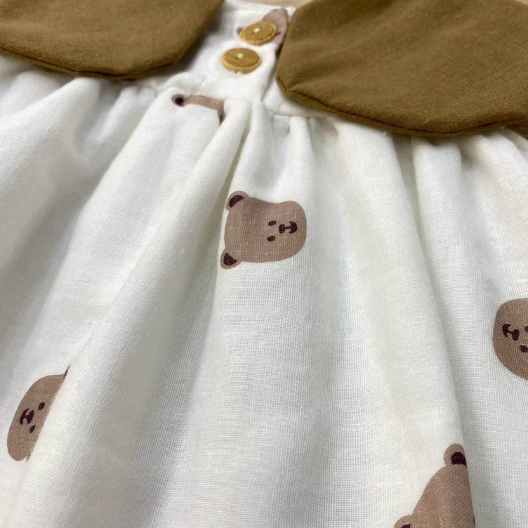 Dress Bear Baby Girl | Baju Dress Anak Kecil Bayi Perempuan Motif Beruang